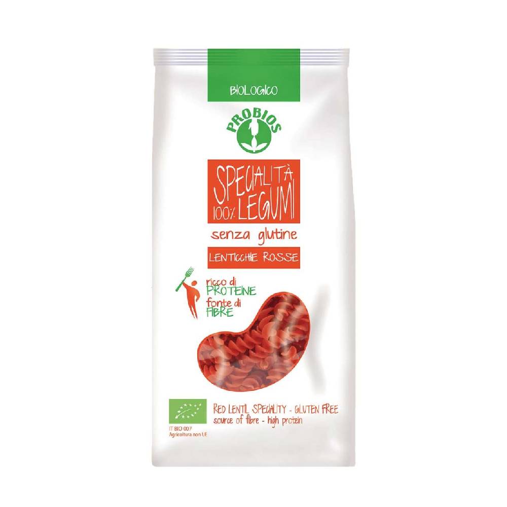 probios Red lentils Spirelli made from 100% organic Italian lentils flour