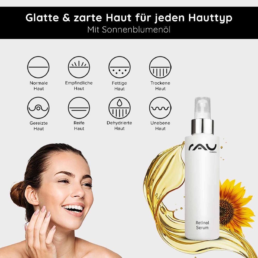 Rau Cosmetics Retinol Serum 100 ml - Vitamin A Serum für trockene und reife Haut Vierteljährliche Förderung