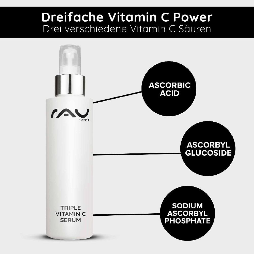 Rau Cosmetics Triple Vitamin C Serum 100 ml mit 11 % Vitamin C Säuren 50% Rabatt mit kostenlosem Versand