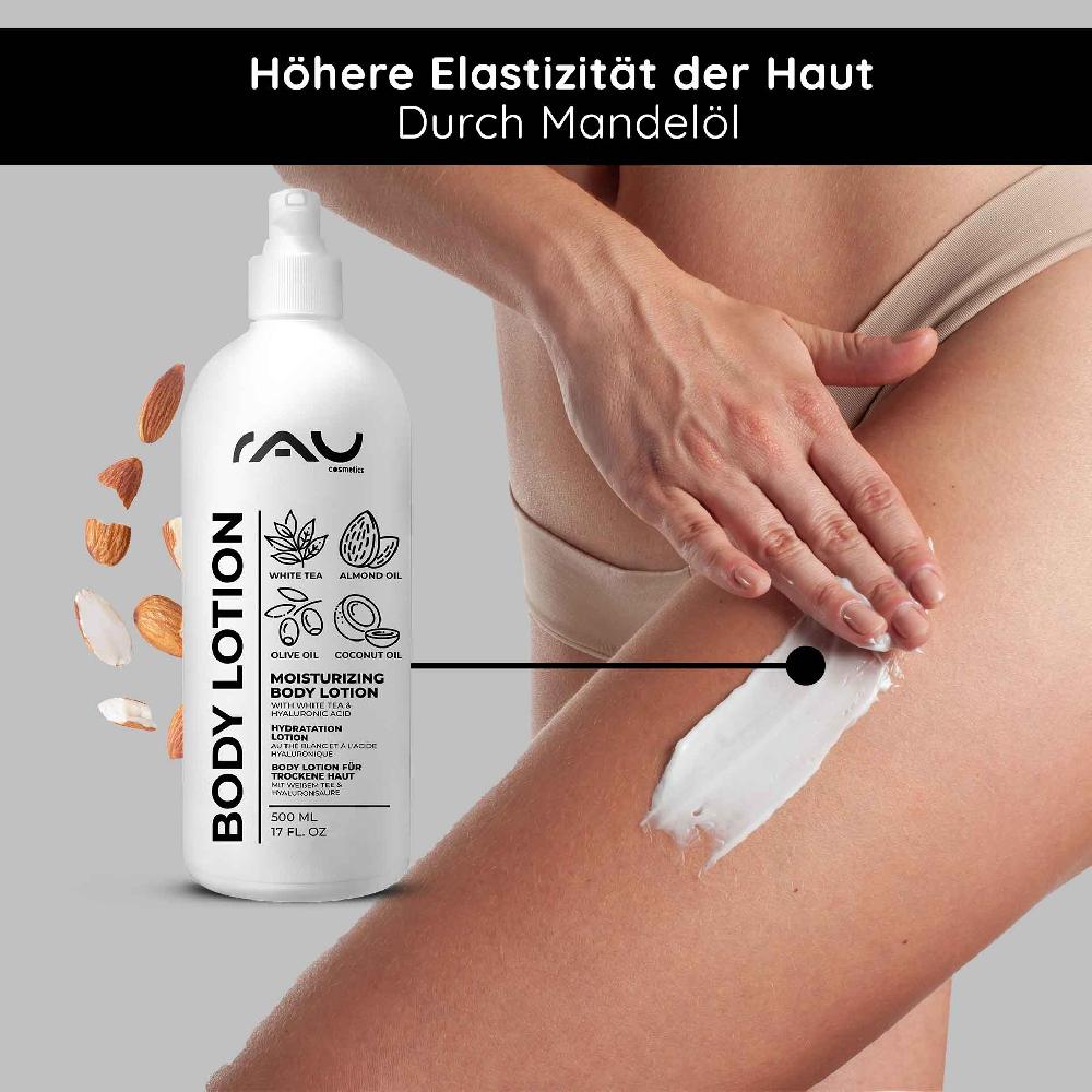 Rau Cosmetics White Tea Bodylotion für trockene Haut 500 ml mit Hyaluron Weißer Tee Urea Clearance-Verkauf