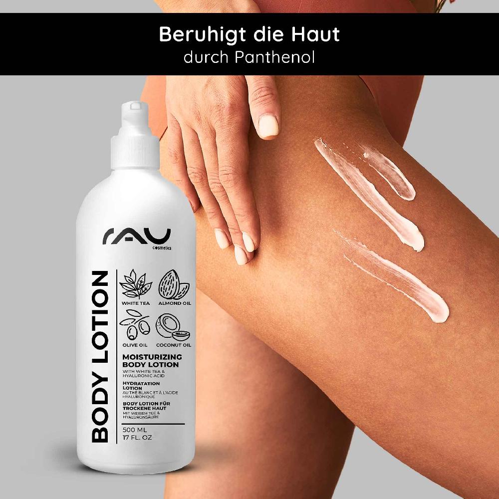 Rau Cosmetics White Tea Bodylotion für trockene Haut 500 ml mit Hyaluron Weißer Tee Urea Clearance-Verkauf